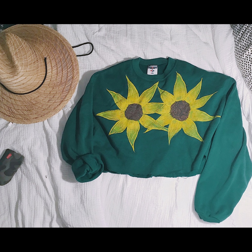 vintage Handmade cropped sunflower Sweatshirt